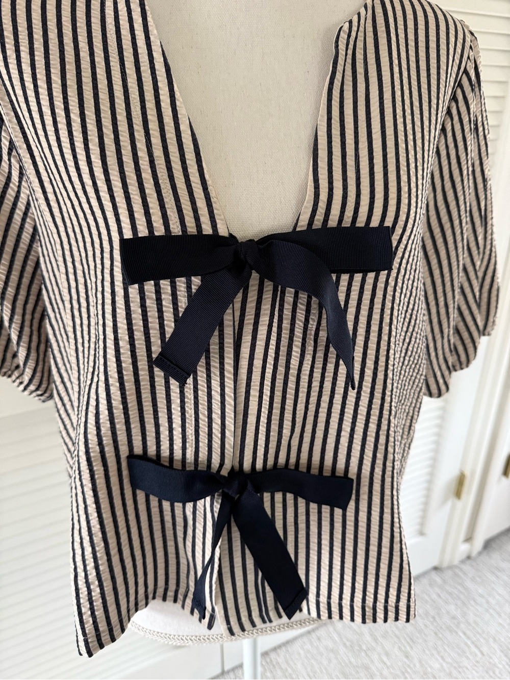 Zara Navy Striped Top with Bows